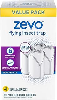 Flying Insect Trap for Indoors: Light Trap Captures Fruit Flies, Gnats and Houseflies (4 Zevo Refills Cartridges)