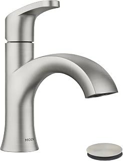 Moen Karis Spot Resist Brushed Nickel One-Handle Single Hole Bathroom Sink Faucet with Optional Deck Plate, 84346SRN