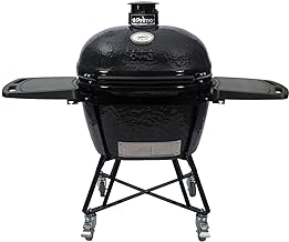 Primo Grills All-in-One Oval XL 400 Ceramic Kamado Grill with Cradle, Side Shelves, and Stainless Steel Grates - PGCXLC (2021), Black
