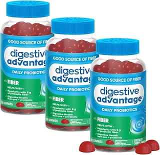 Digestive Advantage Prebiotic Fiber Supplement Strawberry Flavor Gummies with Probiotics for Women & Men Digestive Health, Adults Regularity and Gut Health, 60 Count (3 Pack)