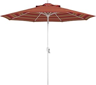 California Umbrella 12-Year Protection 9-Ft Patio Umbrella, Sunbrella Fade-Resistant Fabric, Crank Lift, Push Button Tilt, 8-Rib Heavy Duty Aluminum Frame, Matted White Pole