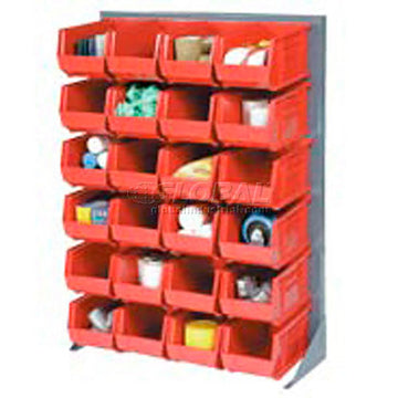Louvered Bin Rack With (48) Red Stacking Bins by Global Industrial – Steel, Gray, Model 550160RD