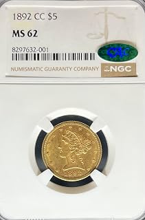 1892-CC Five Dollar MS62 NGC CAC Liberty Head Gold Coin (PA8297632001)