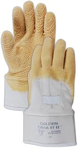 Gloves 103702 Ansell Golden Grab-It 16347 Wrinkle Latex 3/4 Coated Gloves, Size 10, Gold/White (Pack of 12)