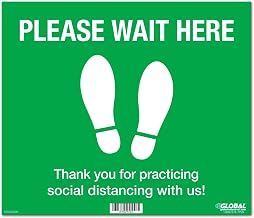 Global Industrial Green Please Wait Here Floor Sign, 14"W x 12"H, Vinyl Adhesive