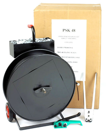 PAC Strapping PSK48 Polyester Plastic Strapping Kit with Mobile Strapping Dispenser by PAC Strapping Products – Polyester AND Steel, Model PAC PSK48