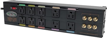TRIPP LITE Isobar 10 Outlet Audio/Video Surge Protector Tel/Modem/Coax/Network 8ft Cord Right Angle Plug, & $500,000 Insurance (HT10DBS) Black