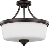 Canarm Jackson 3-Light Semi-Flush Mount, Oil Rubbed Bronze Ceiling Light with Opal Glass Shade, Transitional Lighting for Bedroom or Hallway