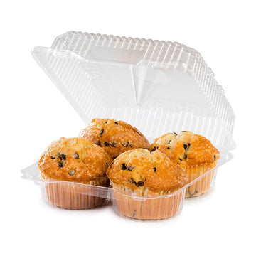 Detroit Forming 4 Compartment Clear OPS Plastic Hinged Locking Muffin Cupcake Container 8" x 7" x 3" Depth | 250/Case by DFI – 4.0 cups, Plastic, Clear, Model LBH-8604