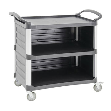 Black Plastic 3-Sided Light-Duty Service Cart - 37 7/8"Lx19 5/8"Wx36 5/8"H by HUBERT – Aluminum, Plastic-like material, Black, Model JW-SED