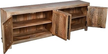 Starlight Canyon Home Solid Mango Wood Storage Cabinet with 4 Doors, TV Console Sideboard Buffet Cabinet with Storage, Wood TV Stand for Living Room, Natural