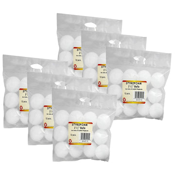 Styrofoam, 1.5-Inch Balls, White, Grade PK+, 12/Pack, 6 Packs/Bundle by Hygloss – OSFA, White, Model HYG51115-6