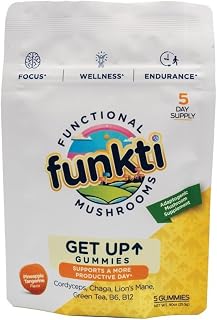 Focus Mushroom Gummies for Adults, Mushrooms Supplement with Cordyceps, Lion’s Mane, Chaga, B6, B12, Green Tea - Get Up Gummies, One Per Day - Max Strength (5CT)