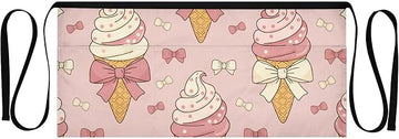 Pink Ice Cream Waist Apron with 3 Pockets Waiter Server Short Aprons 25.2x11.8 Inch Stain Resistant Apron for Kitchen Garden Restaurant 1 Pack