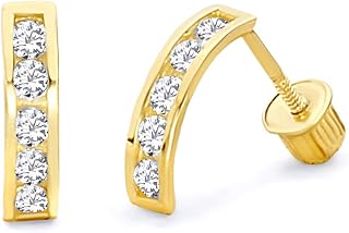 14k Yellow OR White Gold Channel Stud Earrings with Screw Back