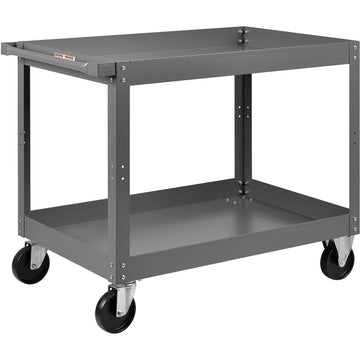 2 Shelf Deep Tray Steel Stock Cart by Global Industrial – 3"L x 24"W x 32"H, 12-Gauge Steel, Gray, Model 988843
