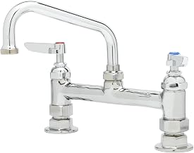 T&S Brass B-0222 Deck Mount Double Pantry Faucet with 8-Inch Centers, 6-Inch Swing Nozzle and Lever Handles, Chrome