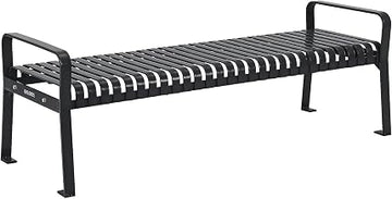 Global Industrial 4'L Outdoor Steel Park Bench Without Back, Black