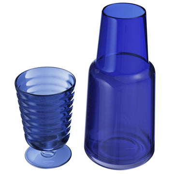 Bedside Water Carafe With Tumbler - Navy by American Atelier – 11" H x 4" L x 4" W, 32.0 fluid_ounces, Glass, Navy, Pack of 2