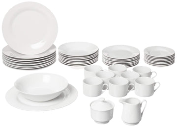 Simply Round 45 Piece Dinnerware Set by 10 Strawberry Street – One Size, Porcelain, White, Model SM-4500-RD-W