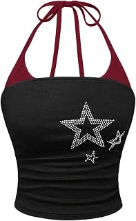 Women's Plus Size Halter Tops Y2k Rhinestone Star Cami Crop Tops