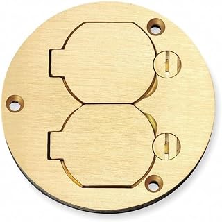 Hubbell Wiring Systems S3925 Brass Round Floor Box Duplex Flap Single Service Cover, 3.88" Diameter