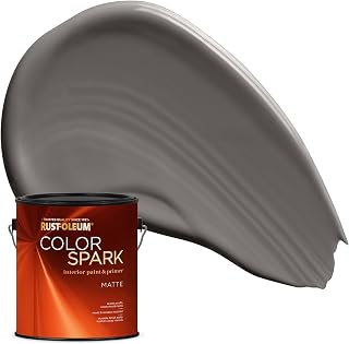 Rust-Oleum Color Spark Paint & Primer, River Rock, Matte | Deep warm stone gray. One-coat coverage for walls, trim & ceilings; washable & durable. Gallon.