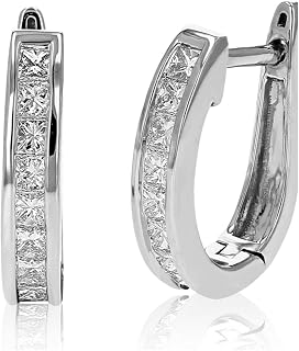 2 Ct Princess Cut Diamond Channel Set Huggie Hoop Earrings for Women Sterling Silver 14k White Gold Plated
