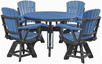 American Furniture Classics Model DR130BBK-K Five Piece Round Dining Height Dining Set in Blue with a Black Base, Made in The USA