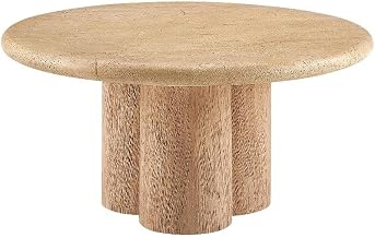 Modway Tori 31 Inch Round Concrete Outdoor Coffee Table in Travertine - Modern Patio Table for Backyard, Balcony, Sunroom, Deck, Or Indoors