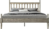 Queen Size Bed Frame, Solid Wood Platform Bed with Headboard & Footboard, Central Metal Legs, 12 Sturdy Slatted Base, Anti-Noise & Slip-Free, No Box Spring Needed, Weathered Gray Oak Finish WCQ-34