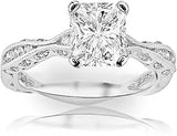 1.25 Ctw 14K White Gold Channel Set Eternity Curving Radiant Cut Diamond Engagement Ring (1 Ct F Color SI2 Clarity Center Stone)