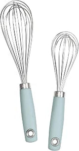 Tovolo Wire Whisk Set of 2 for Baking Cooking Mixing Whisking, 10” & 12” Inch Stainless Steel Wire Kitchen Whisk Set Balloon Design Sturdy Comfort Grip Handle BPA Free Dishwasher Safe, Blue Haze
