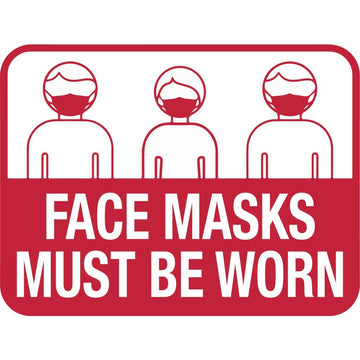 Face Masks Must Be Worn" Decal - 11"L x 8 1/2"H by HUBERT – Vinyl, White, Model RED/WHTWEAR