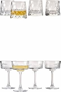 Pasabahce Premium Whiskey and Coupe Glasses Set Of 4P Perfect For Champagne, Cocktail, Martini, Wine Glasses