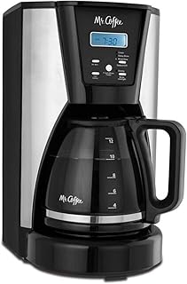 Mr. Coffee BVMCMJX41NWF 12-Cup Pot Programmable Brewer Auto-Shutoff Coffee Maker Machine with Grab-A-Cup Brew Pause Function, Timer, and Cycle-Finish Chime in Black/Silver