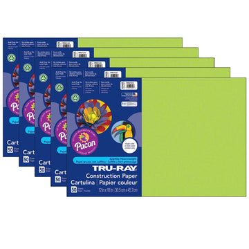 Tru-Ray Construction Paper by DIXON TICONDEROGA CO - PACON – 12 x 18 inches, Paper, Brilliant Lime, Pack of 5, Model PAC103425-5