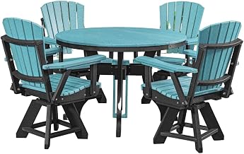American Furniture Classics Model DR130ARB-K Five Piece Round Dining Height Dining Set in Aruba Blue with a Black Base, Made in the USA