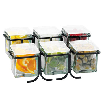 6 Glass Jar Display by CAL-MIL – 13" L x 19" W x 13" H, 20.0 pounds, Glass, Black,Silver, Model 1809-39