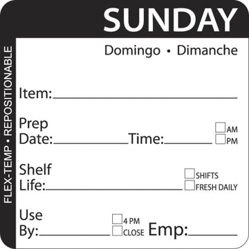 "Sunday" Day of The Week Labels Black Flex-Temp Repositional - 2" Square by HUBERT – 2 inch, Paper, White, Model 30774