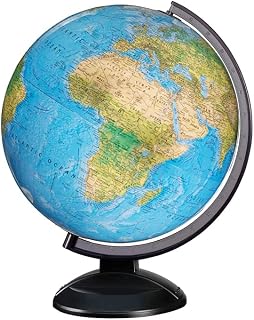 Replogle Ready to Assemble World 12" Diameter Globe, USA Cartography, Modern Acrylic Stand and Blue Ocean. Easy to assemble globe that shows Political borders and provincial borders, major ocean currents, detailed lakes, rivers, tributaries and canals.