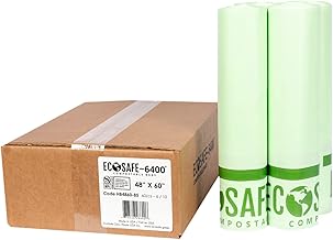 EcoSafe-6400 HB4860-85 Certified Compostable Bag - 48x60” Green Bags for 64 Gallon Bin - Extra Strong Leak, Puncture and Tear Resistant Food Scraps Bin Liners, Pack of 60