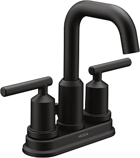 Moen Gibson Two-Handle Centerset High Arc Modern Bathroom Faucet with Drain Assembly, Matte Black, 6150BL