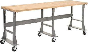 Global Industrial Mobile Fixed Height Workbench, Maple Block Square Edge, 96" W x 36" D, Gray