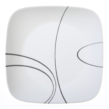Square Simple Lines 10.25” Dinner Plate (Set of 4) by Corelle – Medium, Vitrelle Glass, Black, Pack of 4