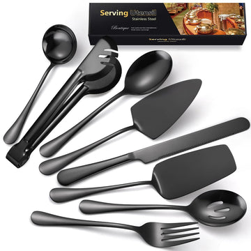 Aarainbow Serving Utensils Set, Stainless Steel 8 Piece, Black