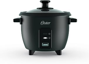 Oster Rice Cooker, 6 Cup Cooked (3 Cup Uncooked), Electric Rice Maker, Compact Size for Family Meals & Sides, Automatic Keep Warm, Nonstick Inner Pot, Black