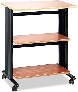 Safco Muv Adjustable Printer Stand, Medium Oak, Swivel Wheels, Two Adjustable Shelves, Medium Oak and Black, 1881MO