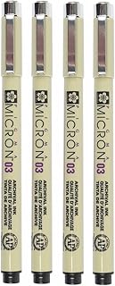 Sakura Pigma Micron 03 Black Pen 0.35mm Line Width Pack of 4 (03)