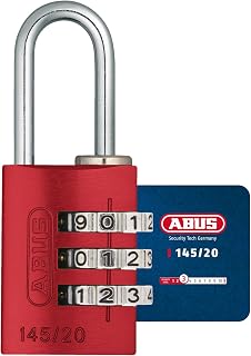 ABUS Combination Lock 145/20 - Aluminium Padlock, 3-Digit Code, Red | Luggage & locker padlock, 25 g, shackle ⌀ 3 mm, corrosion-resistant anodised body, security level 3